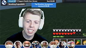 A screenshot of Baldwin as he streams video game play to raise money for Project HOPE on Giving Tuesday in 2020.