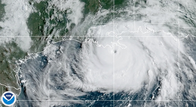 A map provided by the National Oceanic and Atmospheric Association shows Hurricane Ida's path through Louisiana as a large and white swirling storm cloud.