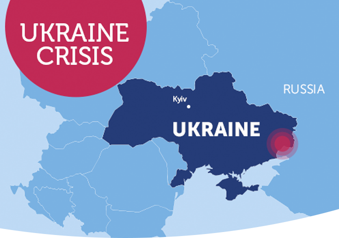 Ukraine Crisis: Map of Europe with Ukraine highlighted.